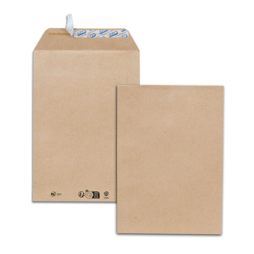 Paquet de 50 pochettes kraft brun C5 162x229 90 g/m² bande de protection