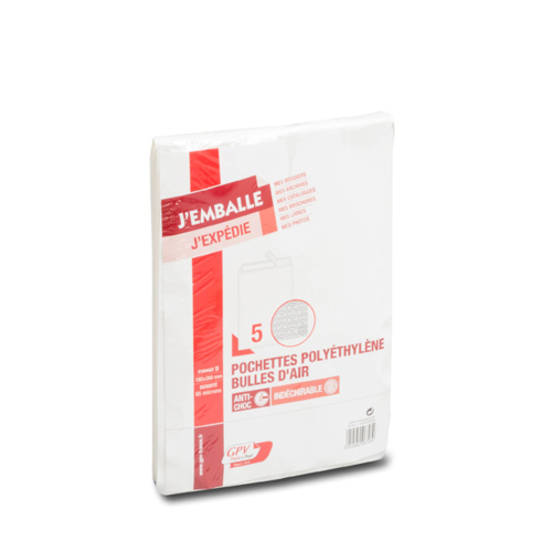 Paquet de 5 pochettes polyéthylène bulles d'air D 65 microns bande de protection