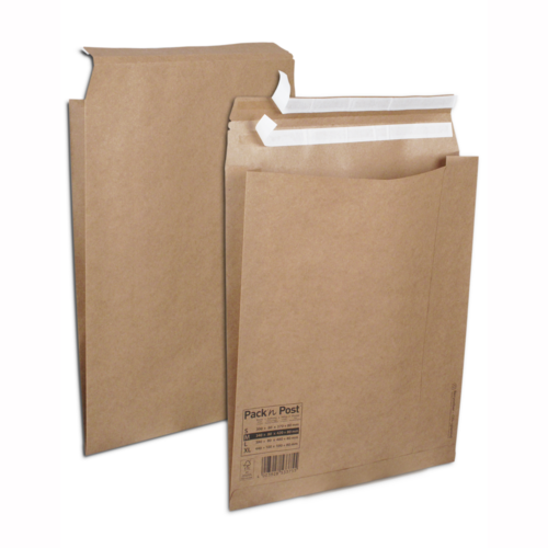 Paquet de 10 pochettes aller/retour kraft brun M-340x420x80 110gr/m² double bande de protection FSC-M