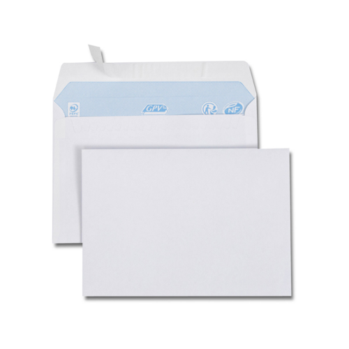 Boîte de 500 enveloppes blanches C6 114x162 80g/m² bande de protection