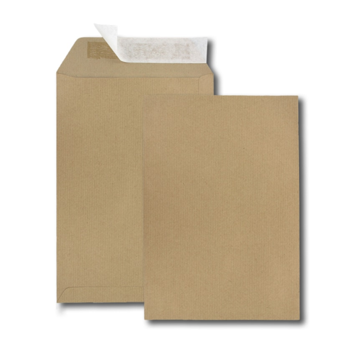 Boîte de 250 pochettes kraft brun E4 280x400 120 g/m² bande de protection