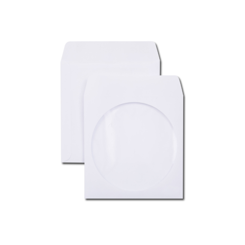 Boite de 1000 pochettes CD 124x124 90 g/m² fenêtre ronde Ø110 autocollantes