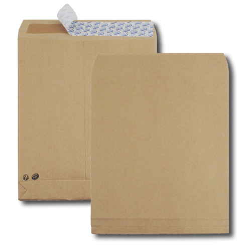 Paquet de 50 sacs à soufflets kraft brun 26 275x365 120 g/m² bande de protection PEFC