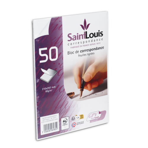 Boîte de 40 Blocs de correspondance A4 ligné de 50 feuilles blanches 80 g/m² PEFC