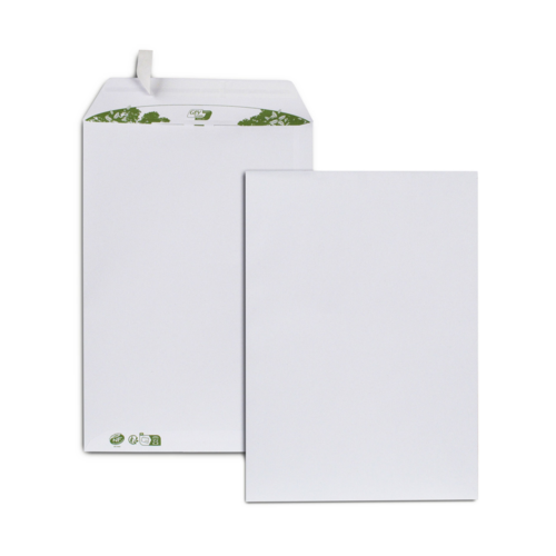 Paquet de 10 pochettes extra blanches 100% recyclées C4 229x324 90 g/m² bande de protection