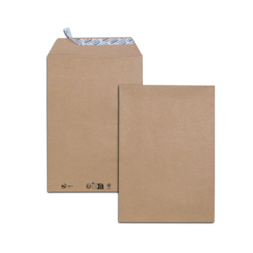 Boîte de 500 pochettes kraft brun B5 176x250 90 g/m² bande de protection