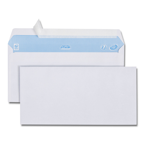 Boîte de 500 enveloppes blanches DL 110x 220 80g/m² bande de protection