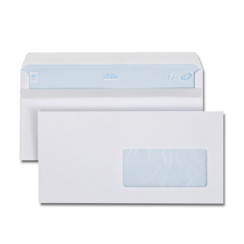 Boîte de 500 enveloppes blanches DL 110x 220 80g/m² fenêtre 45x100 autocollantes
