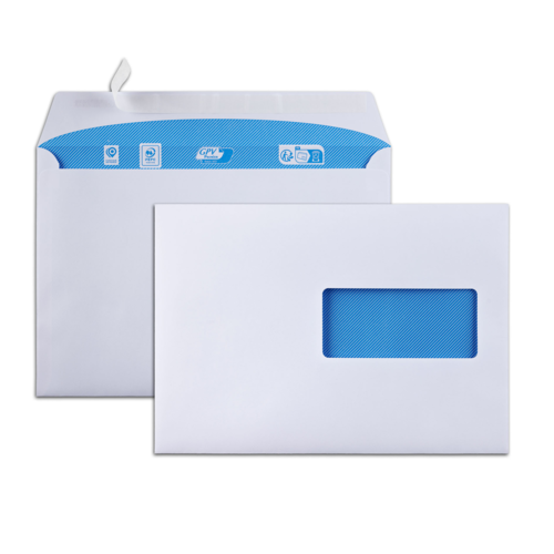 Boîte de 500 enveloppes blanches C5 162x229 100 g/m² fenêtre 45x100 bande de protection