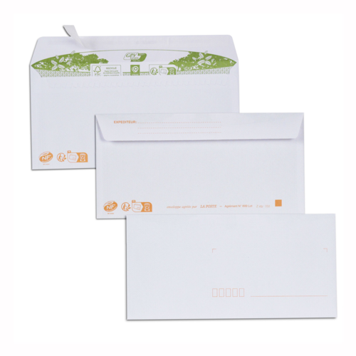 Paquet de 40 enveloppes extra blanches 100% recyclées DL 110x220 80 g/m² bande de protection