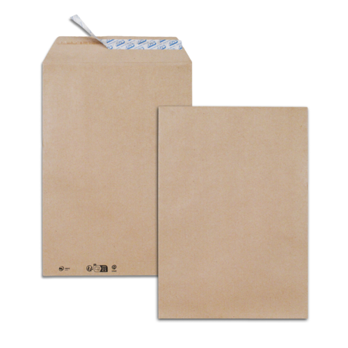 Boîte de 250 pochettes kraft brun C4 229x324 90 g/m² bande de protection