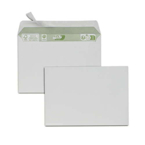 Boîte de 500 enveloppes blanches recyclées C6 114x162 80g/m² bande de protection FSC-R