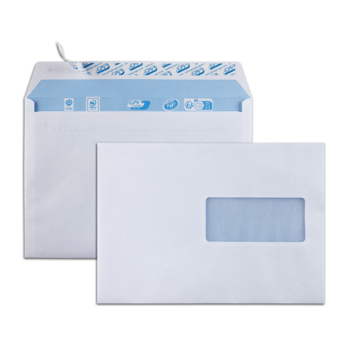 Boîte de 70 enveloppes blanches C5 162x229 80 g/m² fenêtre 45x100 bande de protection