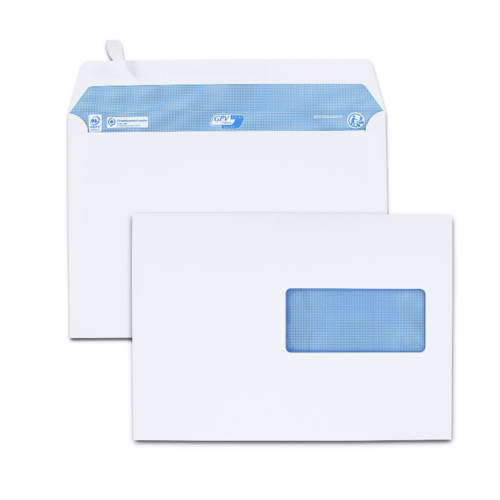 Boîte de 200 enveloppes C5 162x229 extra blanches 100 g/m² fenêtre 45x100mm bande de protection PEFC