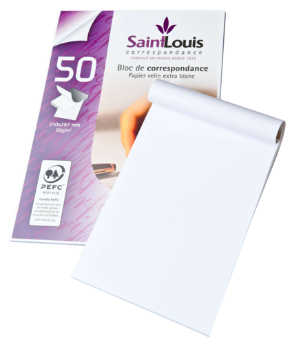 Bloc de correspondance uni de 50 feuilles blanches A4 90 g/m²