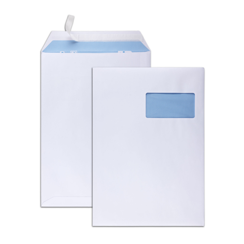 Boîte de 250 pochettes blanches C4 229x324 90 g/m² fenêtre 100x50 bande de protection - PSF229