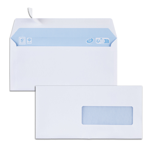 Boîte de 500 enveloppes blanches C6/C5 114x229 80 g/m² fenêtre 40x110 bande de protection