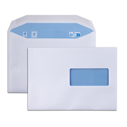 Boite de 500 enveloppes patte trapèze blanches C5 162x229 80 g/m²fenêtre haute 45x100 gommées - EMF162