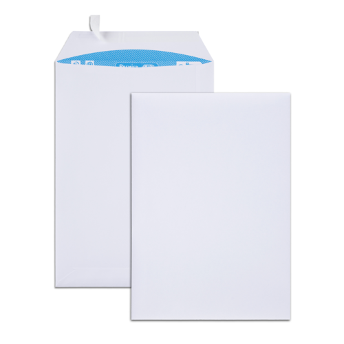 Boîte de 500 pochettes blanches B5 176x250 90 g/m² bande de protection