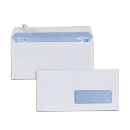 Boîte de 500 enveloppes blanches DL 110x220 80 g/m² fenêtre 35x100 bande de protection
