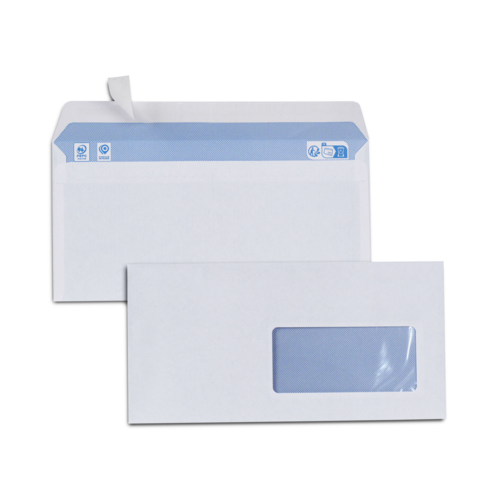 Boîte de 500 enveloppes blanches DL 110x220 80 g/m² fenêtre 45x100 bande de protection