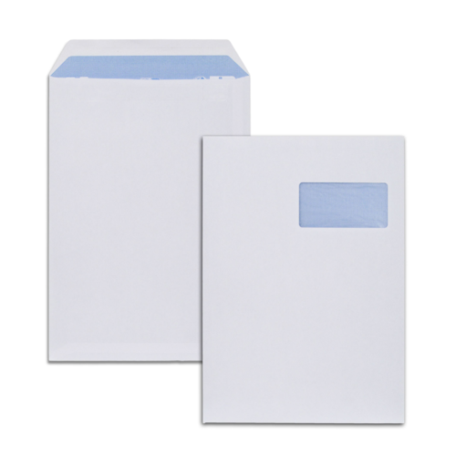 Boîte de 250 pochettes blanches C4 229x324 90 g/m² fenêtre 100x50 autocollantes