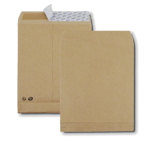 Boite de 250 sacs à soufflets kraft brun B4 250x353 120 g/m² bande de protection PEFC