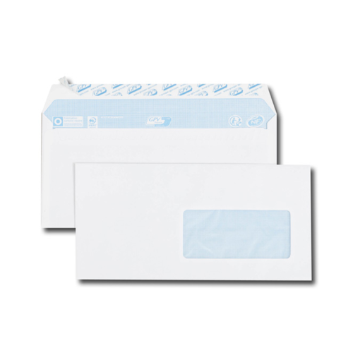 Bloc de 50 enveloppes blanches DL 110x220 90 g/m² fenêtre 45x100 bande de protection