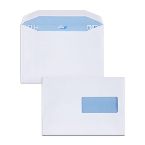 Boite de 500 enveloppes patte trapèze blanches C5 162x229 75 g/m² fenêtre 45x100 gommées