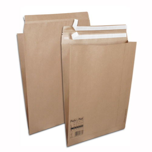 Boîte de 200 pochettes aller/retour kraft brun L-380x480x80 110gr/m² double bande de protection FSC-M
