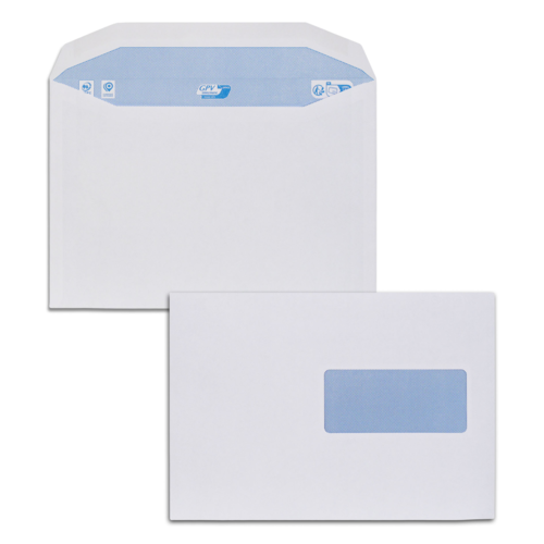 Boite de 500 enveloppes patte trapèze spéciales numérique blanches C5 162x229 80 g/m² fenêtre 45x100 gommées