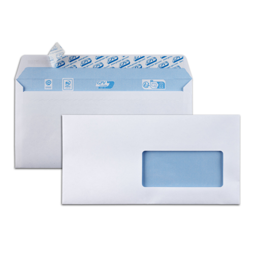 Boîte de 500 enveloppes blanches DL 110x220 90 g/m² fenêtre 45x100 bande de protection