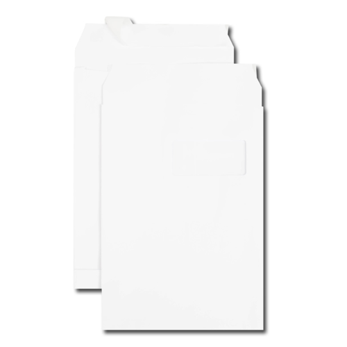 Boîte de 200 sacs à soufflets blancs C4 229x324 120 g/m² fenêtre 100x50 bande de protection