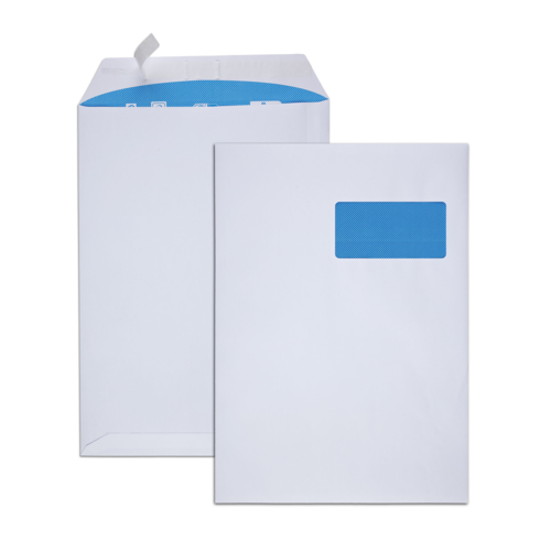 Boîte de 250 pochettes blanches C4 229x324 100 g/m² fenêtre 100x50 bande de protection