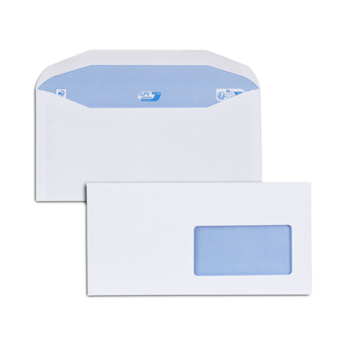 Boite de 1000 enveloppes patte trapèze blanches C6/C5 114x229 80 g/m² fenêtre 50x100 gommées