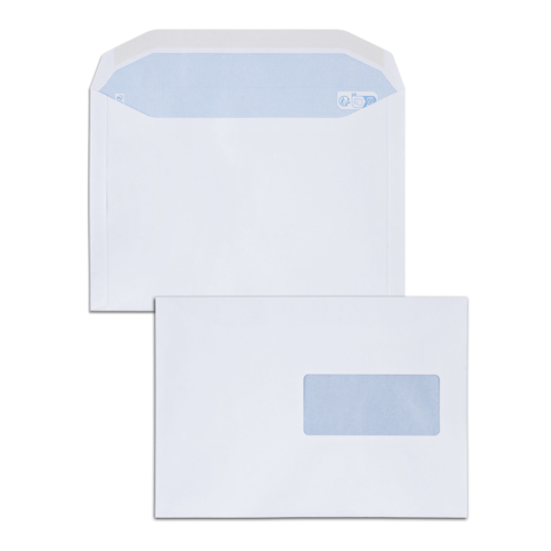 Boite de 500 enveloppes patte trapèze blanches C5 162X229 80 g/m² pattes latérales extérieures fenêtre 45x100 gommées