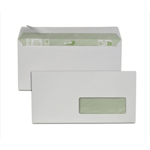 Boîte de 500 enveloppes blanches recyclées DL 110x220 80g/m² fenêtre 35x100 bande de protection FSC-R