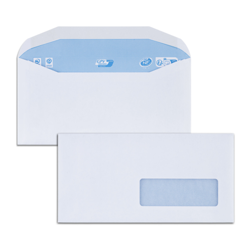 Boite de 1000 enveloppes patte trapèze blanches DA 115x225 80 g/m² fenêtre 35x100 gommées