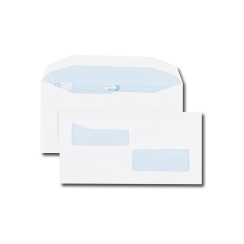 Boite de 1000 enveloppes patte trapèze blanches DA 115x225 80 g/m² double fenêtre 35x90 gommées