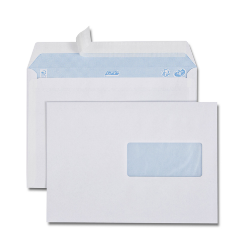 Boîte de 500 enveloppes blanches C5 162x229 80g/m² fenêtre 45x100 bande de protection