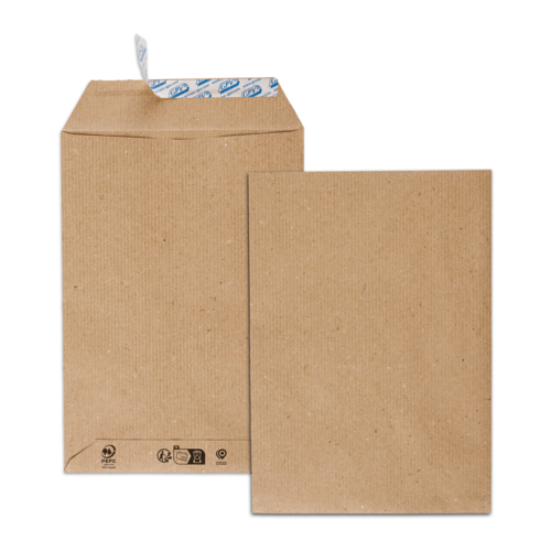 Boite de 500 pochettes kraft brun recyclé C5 162x229 90 g/m² bande de protection