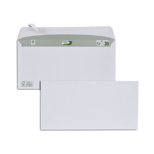 Boite de 500 enveloppes blanches recyclées 100% DL 110x220 80 g/m² bande de protection