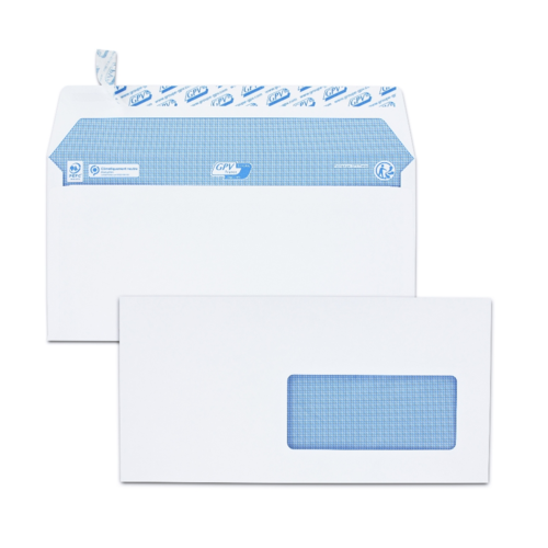 Boîte de 200 enveloppes Extra blanches DL 110x220 100 g/m² fenêtre 45x100 bande de protection