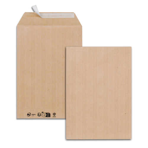 Boîte de 500 pochettes kraft adour C5 162x229 90 g/m² bande de protection