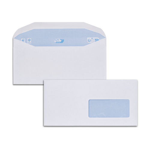 Boite de 1000 enveloppes patte trapèze blanches C6/C5 114x229 75 g/m² fenêtre 45x100 gommées