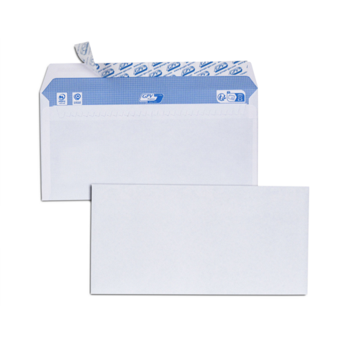 Boîte de 200 enveloppes DL 110x220 blanches 90 g/m² bande de protection ouverture rapide PEFC