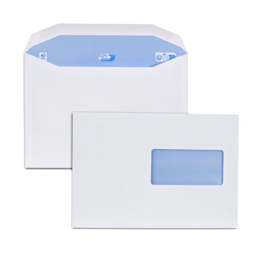 Boite de 500 enveloppes patte trapèze blanches C5 162x229 80 g/m² fenêtre 50x100 gommées