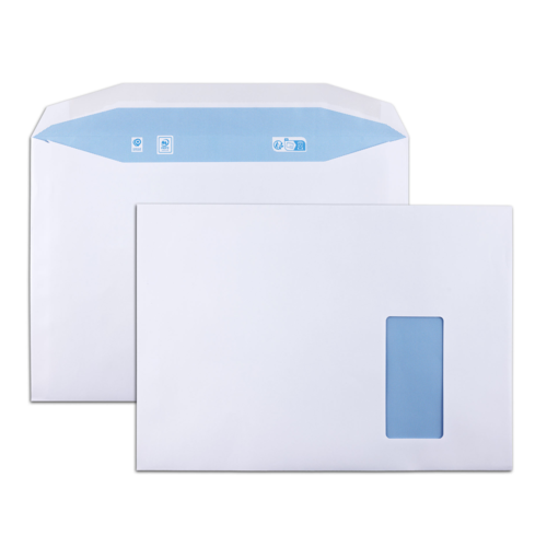 Boite de 250 enveloppes patte trapèze blanches C4 229x324 90 g/m² fenêtre 105x50 gommées - EMF229
