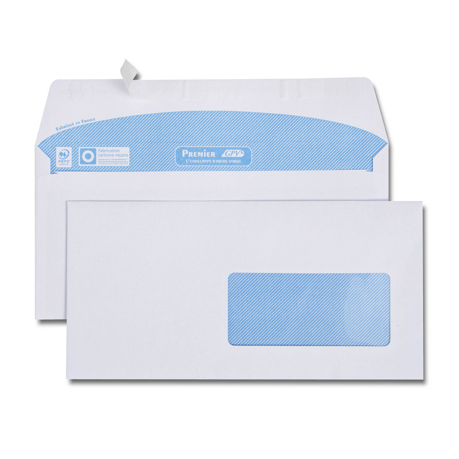 Boîte de 500 enveloppes blanches DL 110x220 90 g/m² fenêtre 45x100