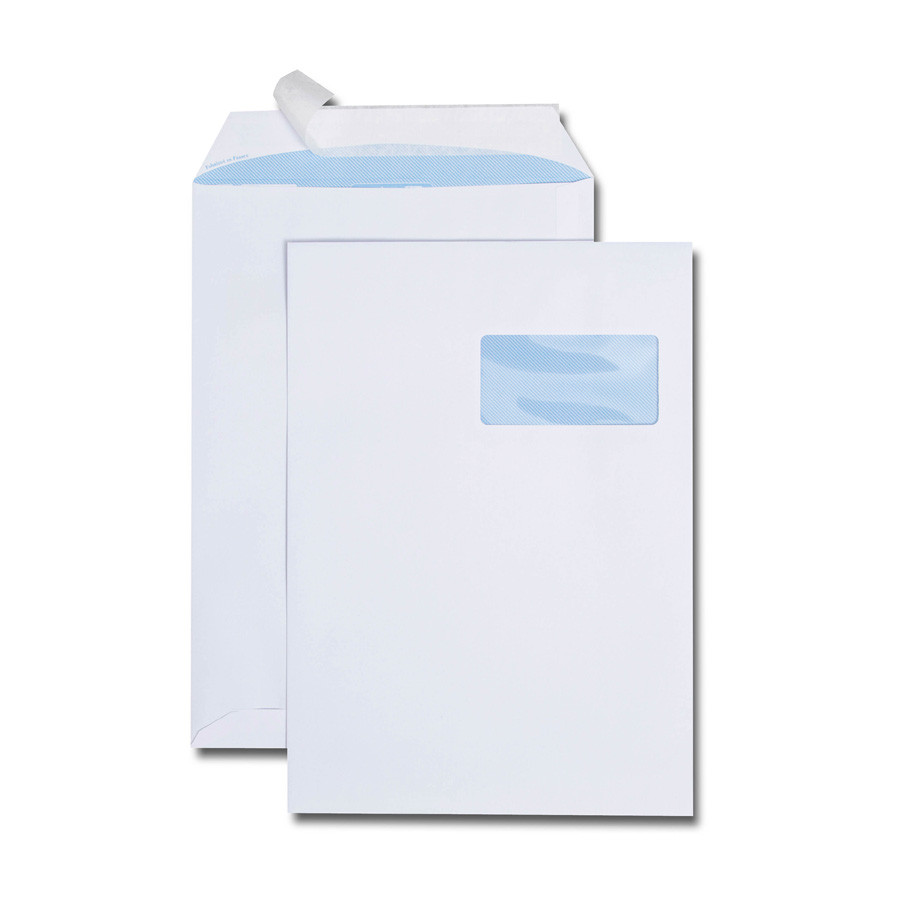 Boîte de 250 pochettes blanches C4 229x324 90 g/m² fenêtre spéciale numérique 100x50 bande de protection